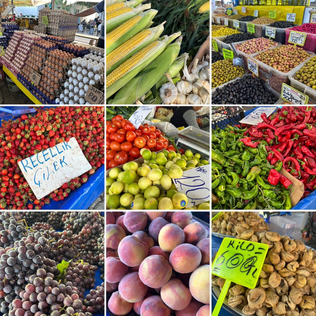 Stalls of fruit and vegetables at a Turkish market